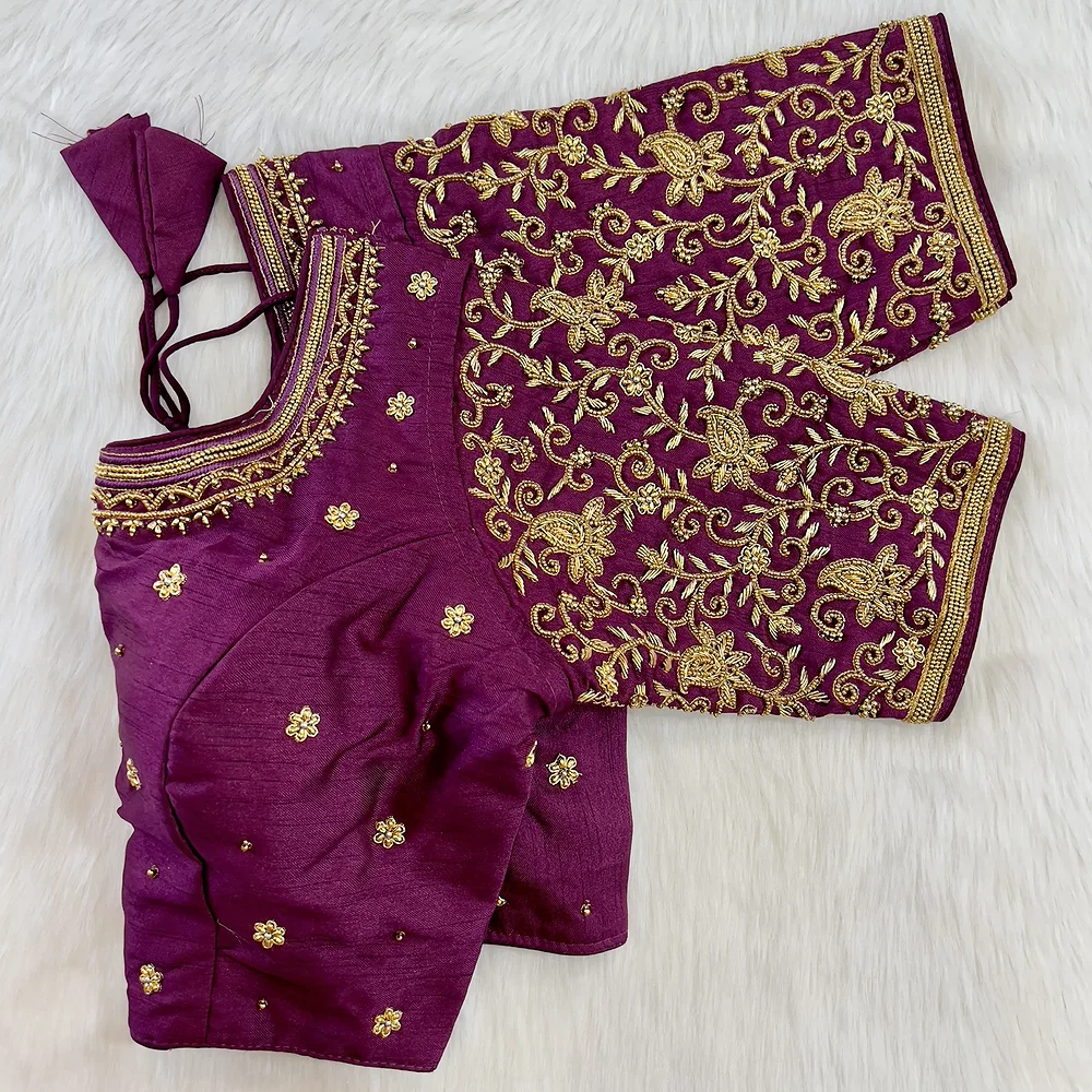 Wine Pure Slik Zardosi Handwork Blouse — view 1