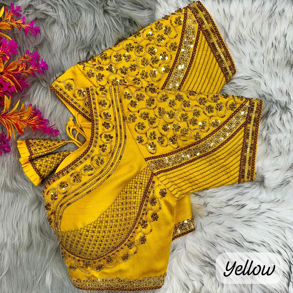 Yellow Sabyasachi Handwork Italian Silk Bridal Blouse — view 1