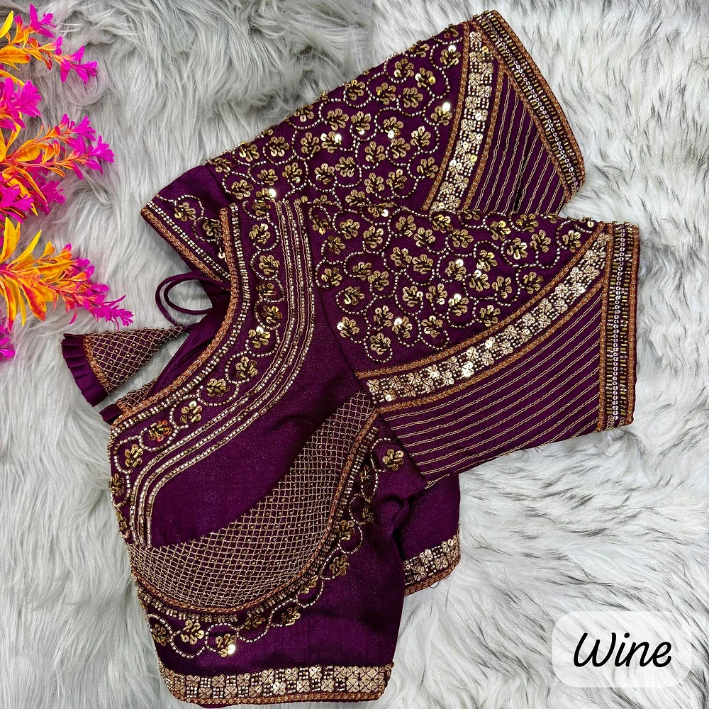 Wine Sabyasachi Handwork Italian Silk Bridal Blouse — view 1