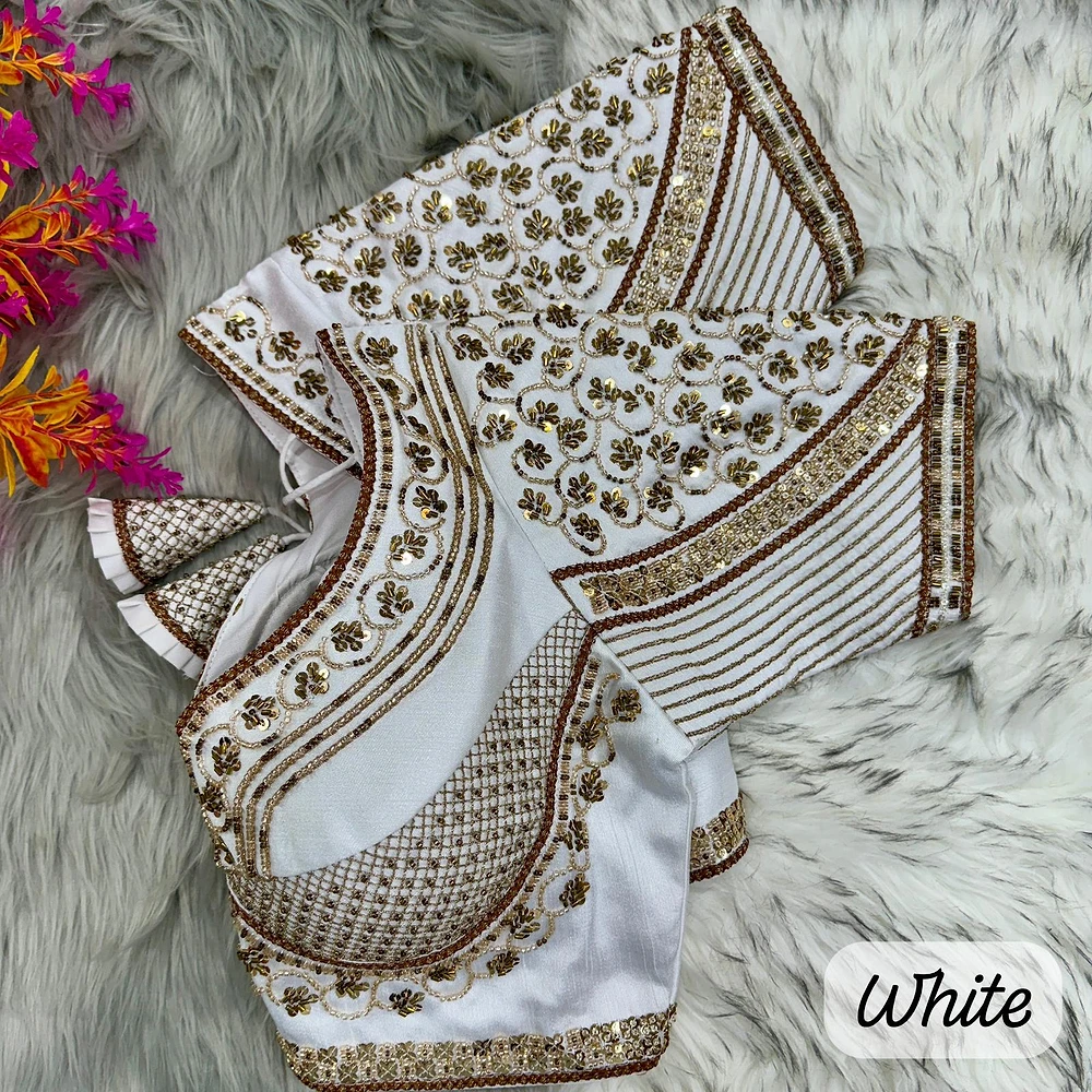White Sabyasachi Handwork Italian Silk Bridal Blouse — view 1