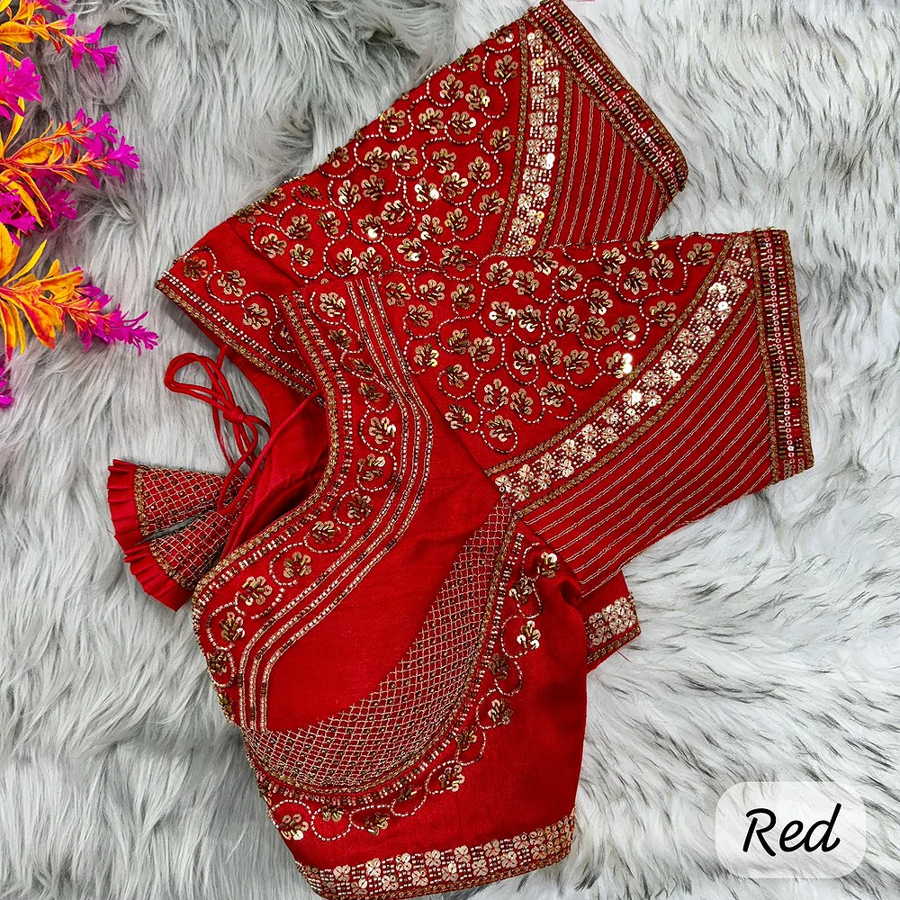 Red Sabyasachi Handwork Italian Silk Bridal Blouse — view 1