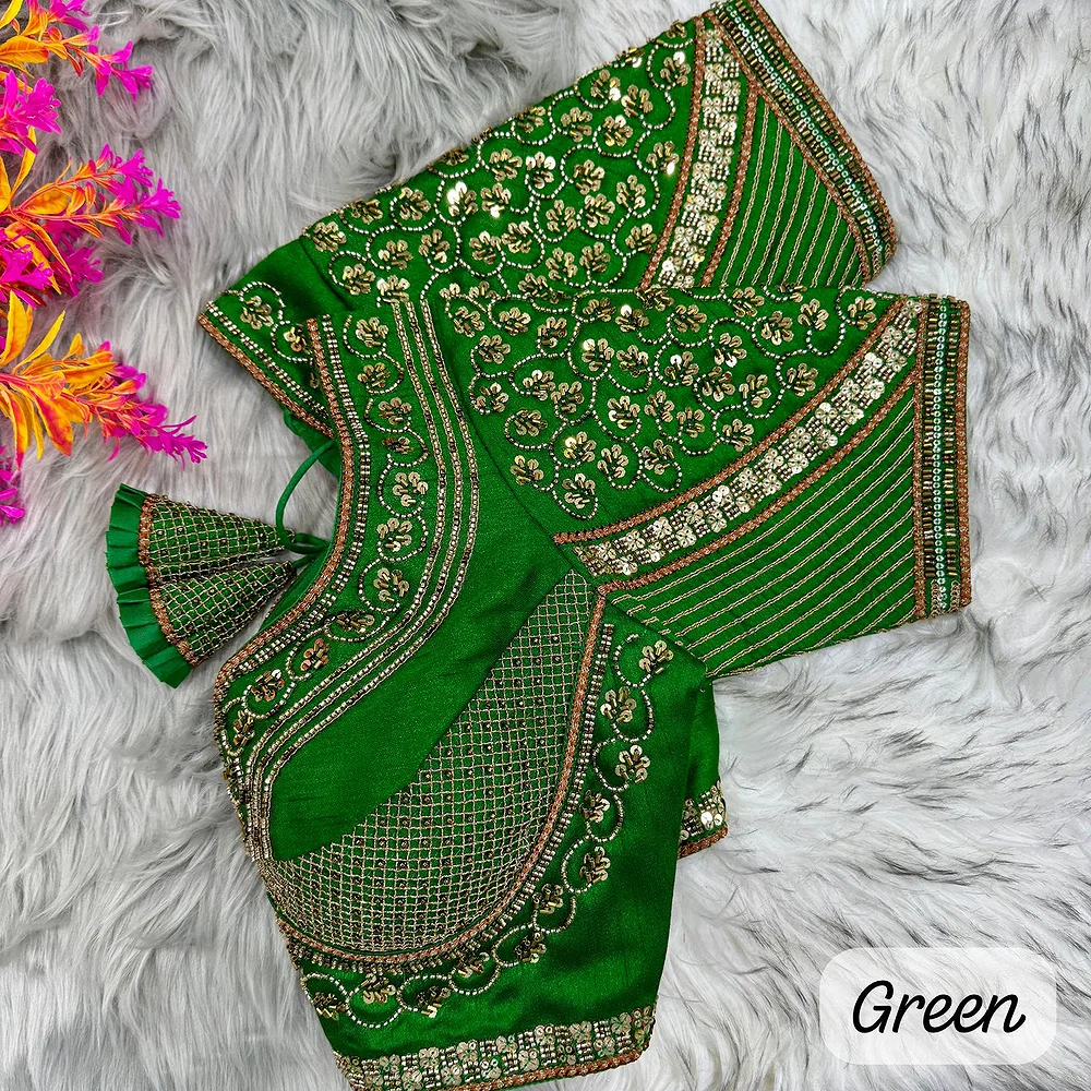 Green Sabyasachi Handwork Italian Silk Bridal Blouse — view 1