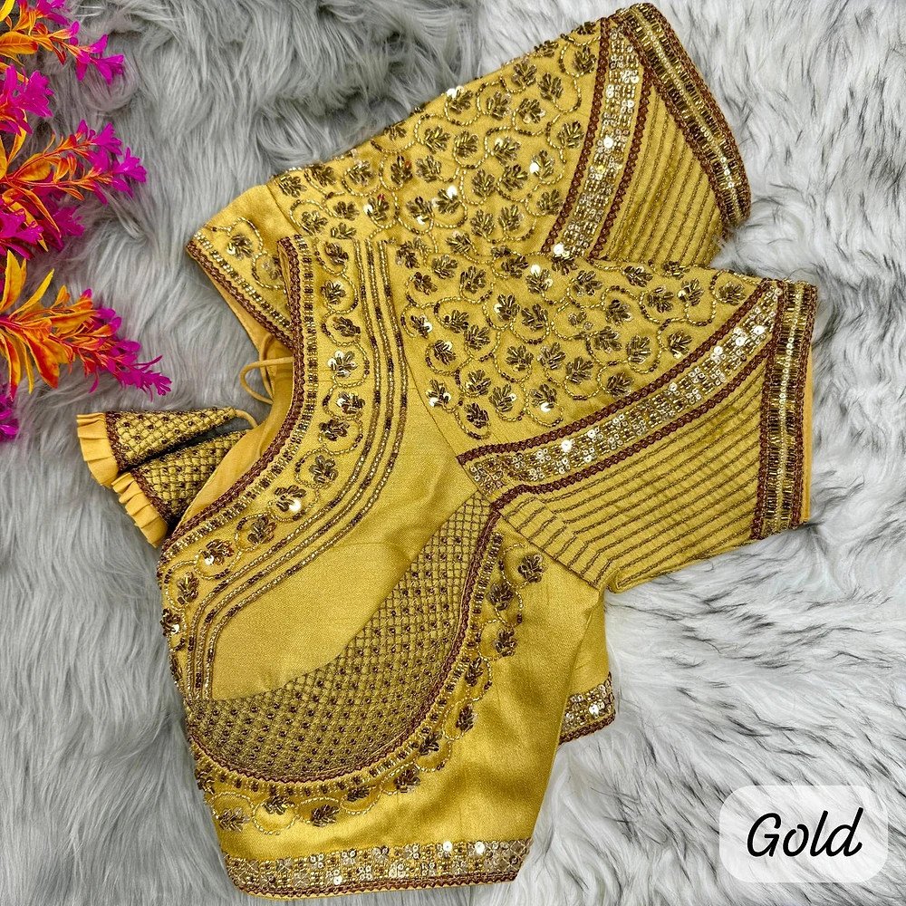 Gold Sabyasachi Handwork Italian Silk Bridal Blouse — view 1