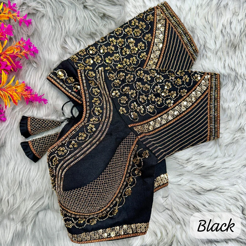 Black Sabyasachi Handwork Italian Silk Bridal Blouse — view 1