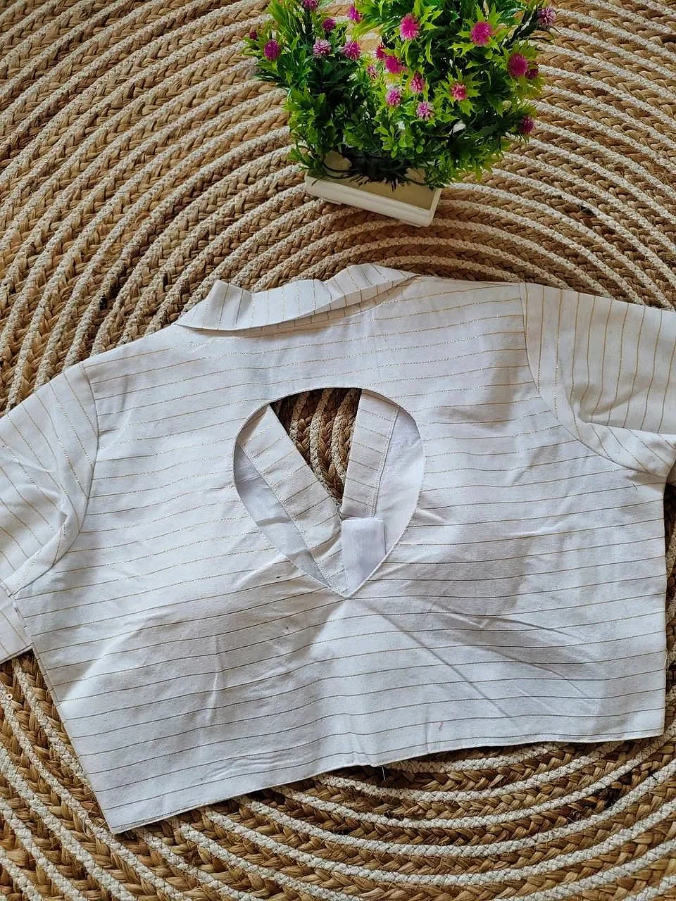 White Pure Cotton Long Puff Sleeves Front Open Blouse — view 2