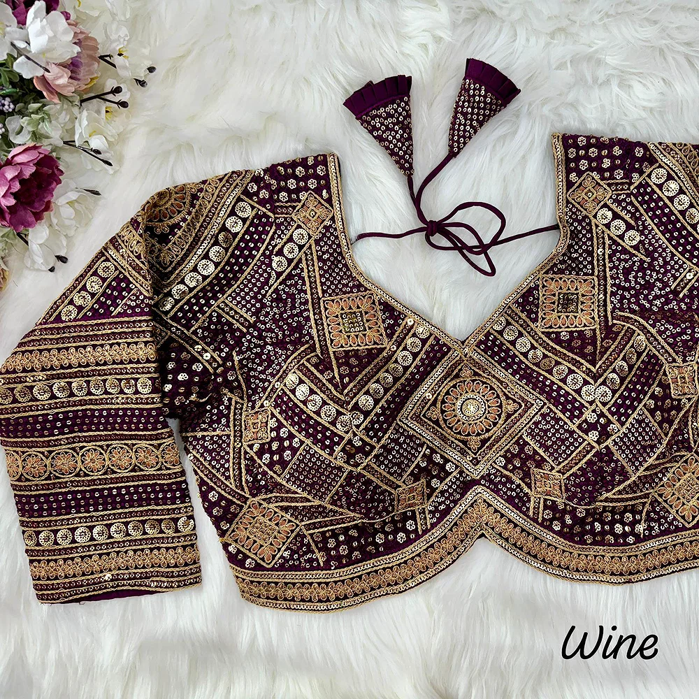 Wine Color Beautiful Heavy Long Sleeves Apple-Cut Bridal Blouse — view 1