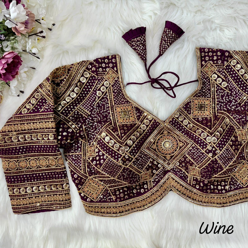Wine Color Beautiful Heavy Long Sleeves Apple-Cut Bridal Blouse