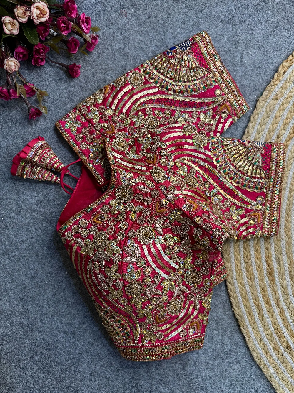 Rani Italian Silk Codding Sequence Peacock Work Bridal Blouse — view 2