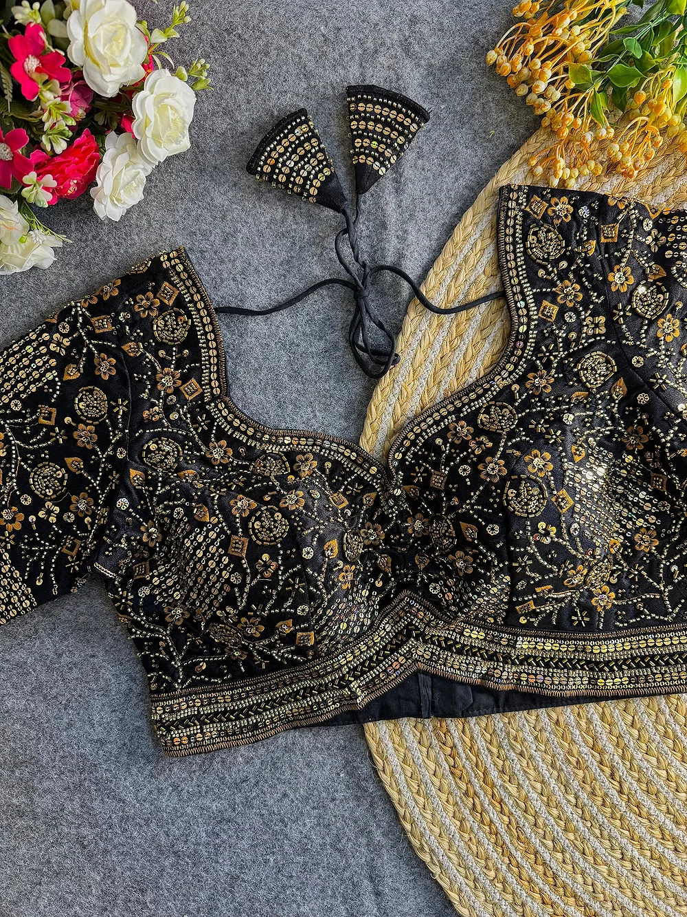 Black Colour Heavy Handwork Party Blouse — view 1