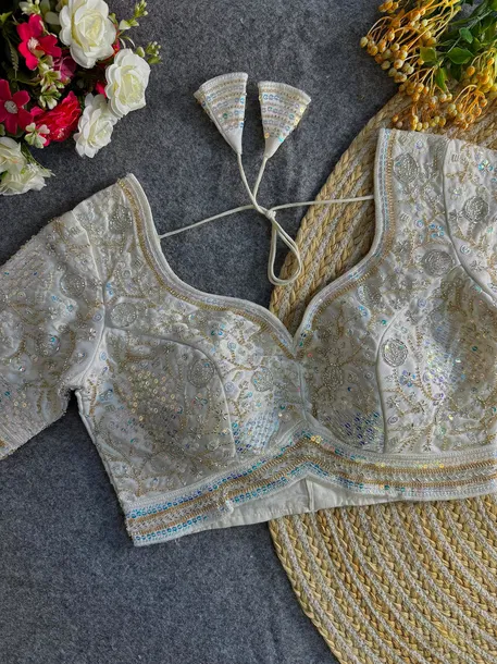 White Colour Heavy Handwork Party Blouse