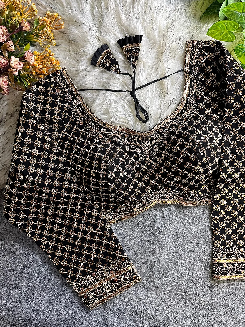Black Color Full Sleeve Partywear Blouse — view 1