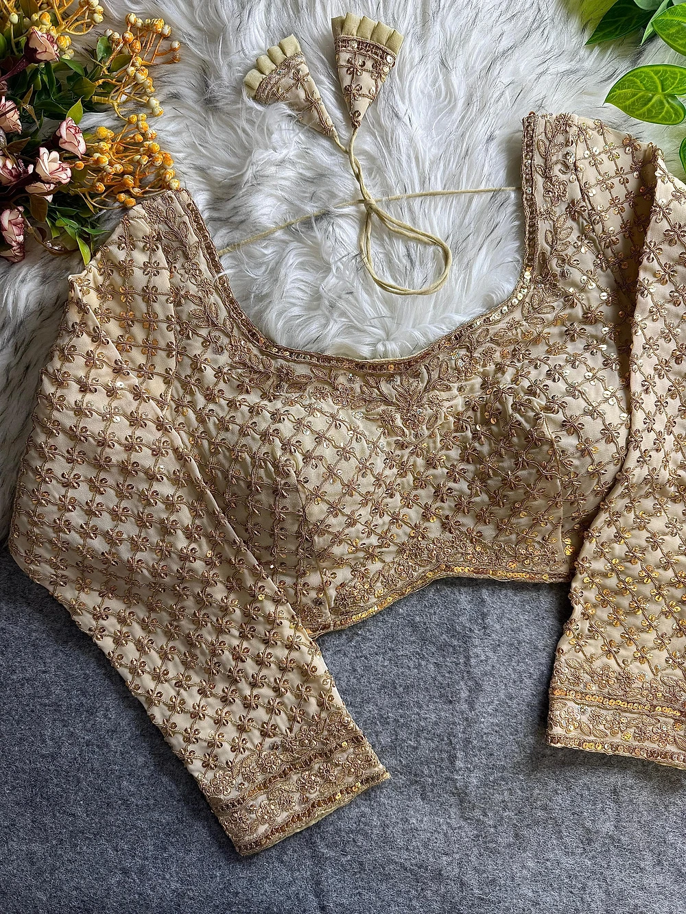 Gold Color Full Sleeve Partywear Blouse — view 1