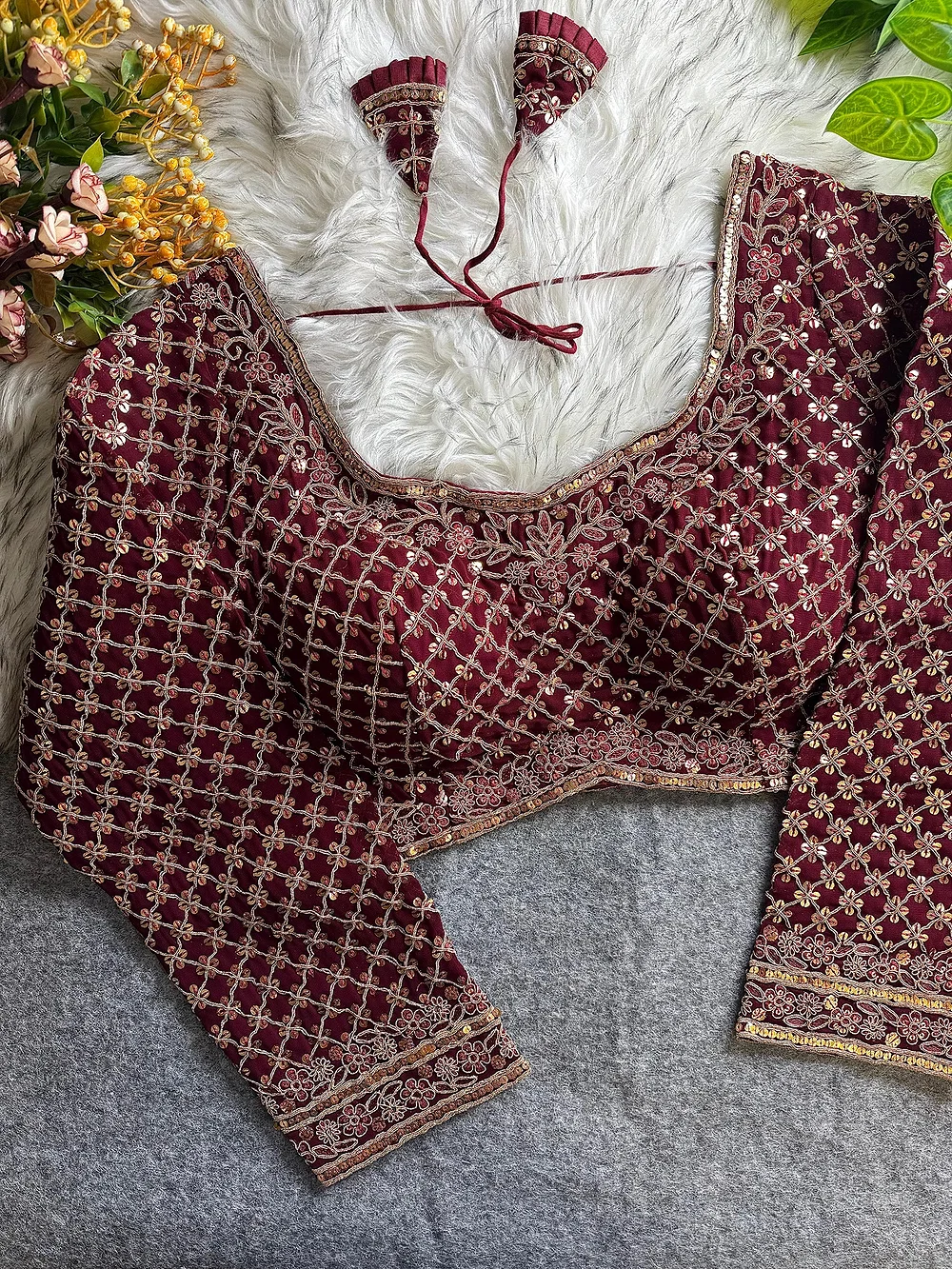 Maroon Color Full Sleeve Partywear Blouse — view 1