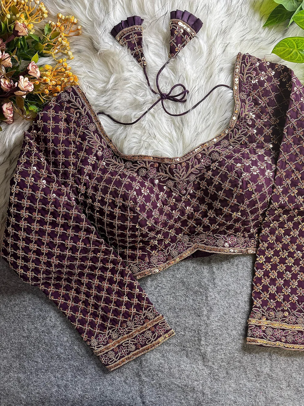 Wine Color Full Sleeve Partywear Blouse — view 1