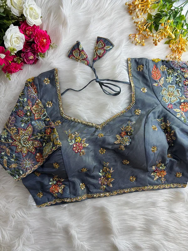 Grey Color Soft Cosmos Silk Blouse — view 1
