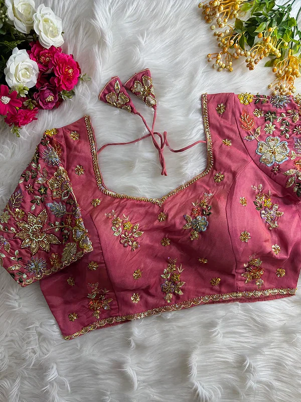 Pink Color Soft Cosmos Silk Blouse — view 1