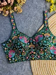 Bottle Green Color Mirror Work Gajji Silk Blouse