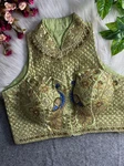 Pista Green Color Halter Neck Handwork Peacock Blouse