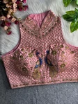 Pink Color Halter Neck Handwork Peacock Blouse