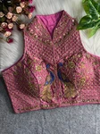 Peach Color Halter Neck Handwork Peacock Blouse
