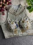 White Color Halter Neck Handwork Peacock Blouse
