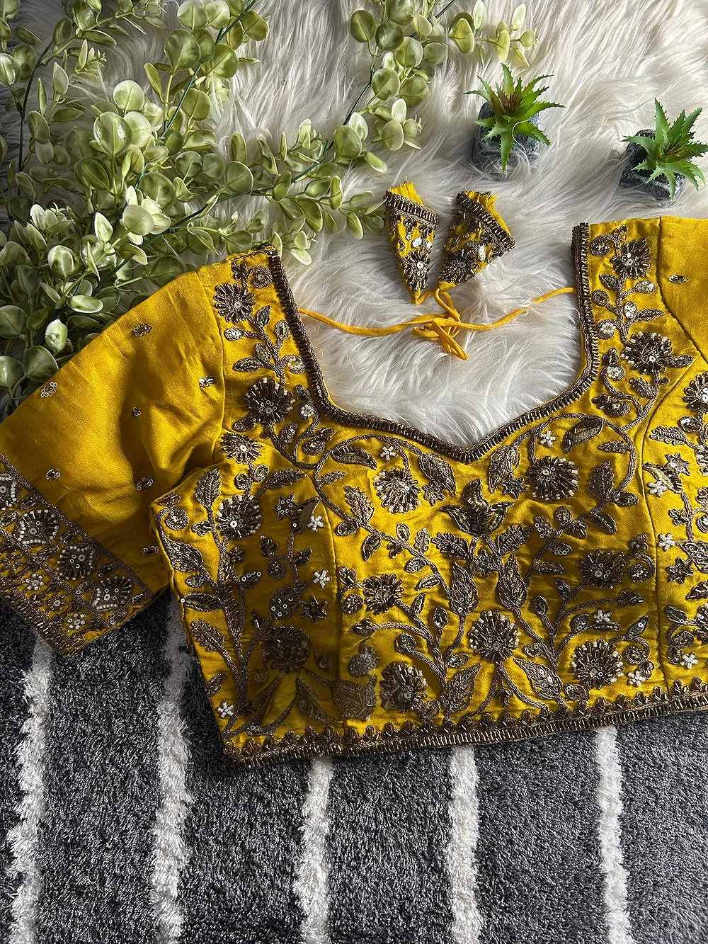 Yellow Color Handwork Blouse with Stars & Beads Bridal Blouse — view 1