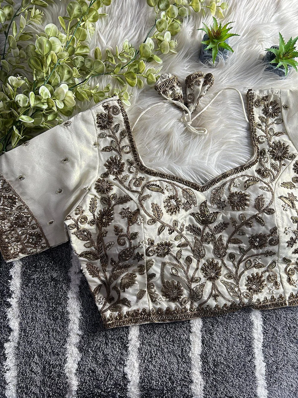Off White Color Handwork Blouse with Stars & Beads Bridal Blouse — view 1