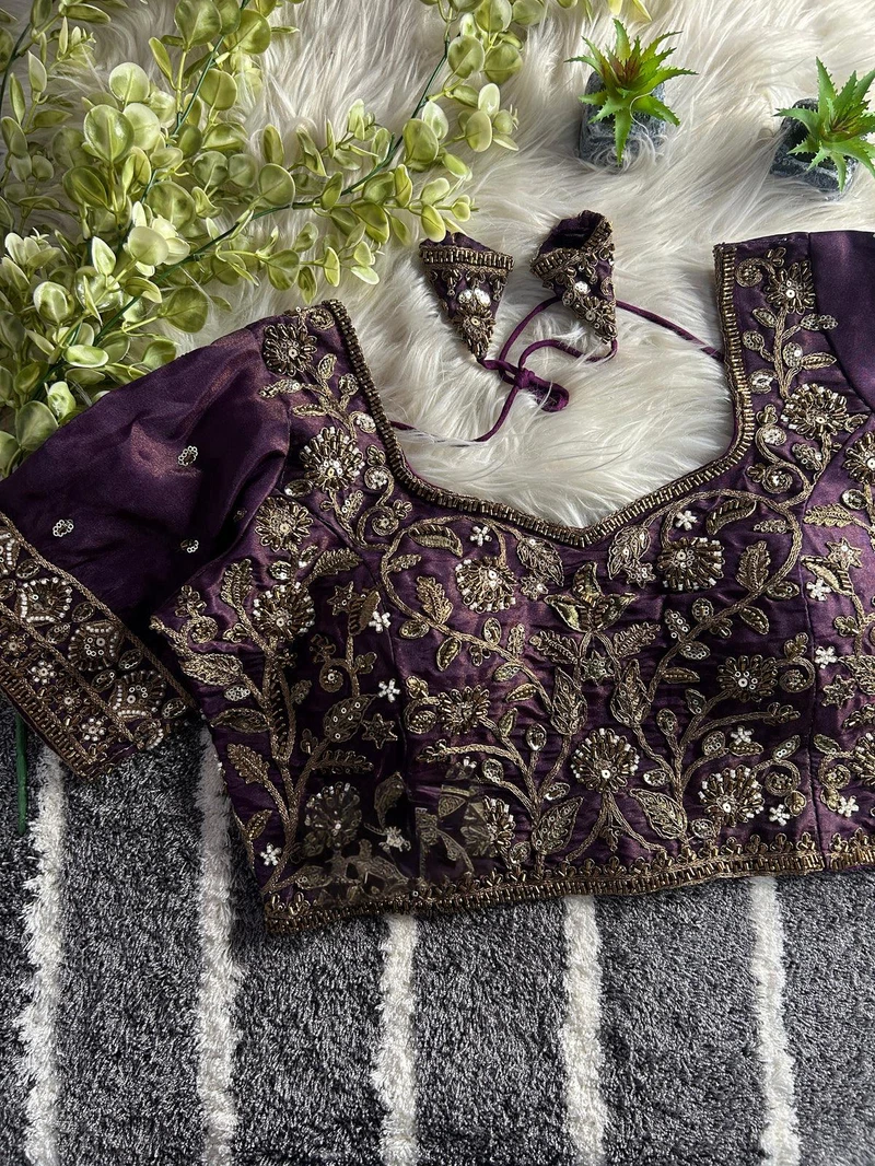 Wine Color Handwork Blouse with Stars & Beads Bridal Blouse