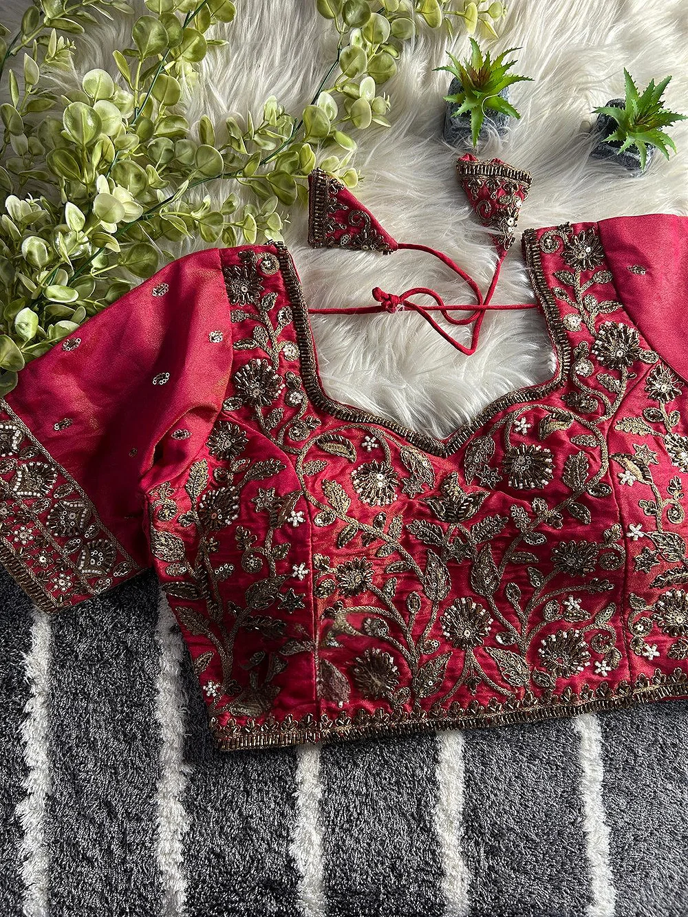 Rani Color Handwork Blouse with Stars & Beads Bridal Blouse — view 1