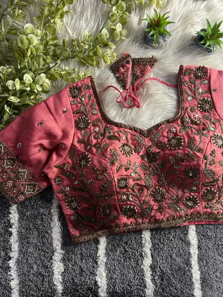 Peach Color Handwork Blouse with Stars & Beads Bridal Blouse