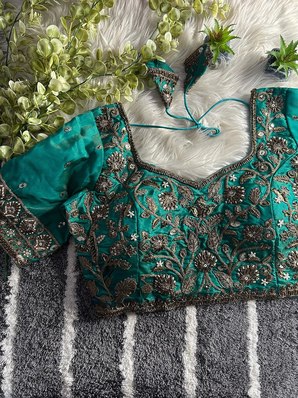 Rama Color Handwork Blouse with Stars & Beads Bridal Blouse — view 1
