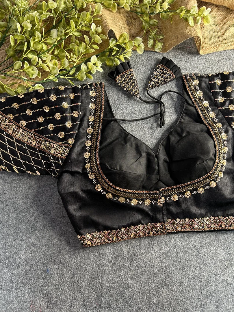 Black Color Handwork & Sequence Italian Silk Bridal Blouse