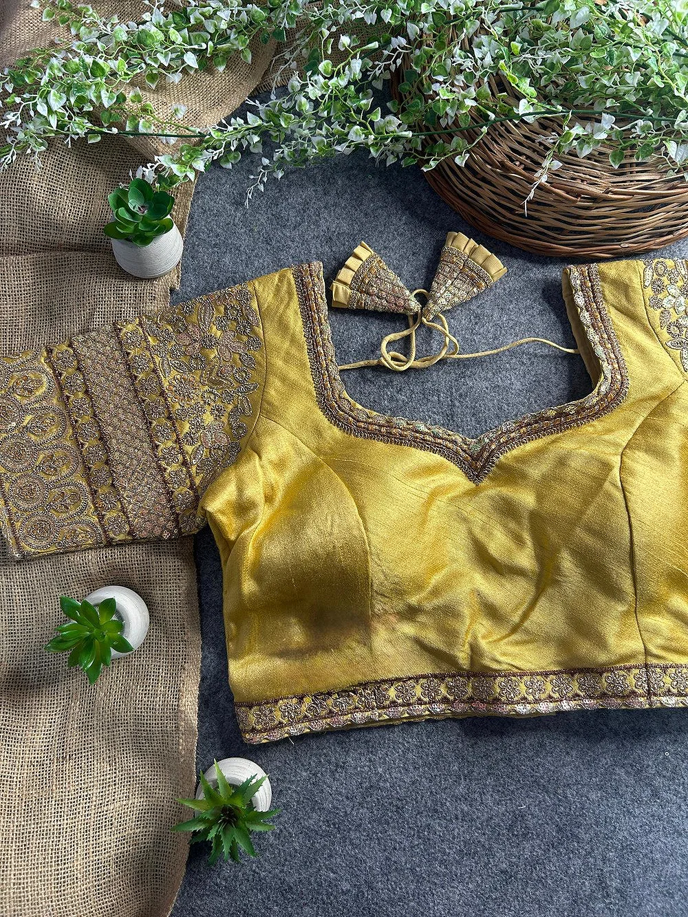 Gold Color Bridal Italian Silk Embroidered Blouse — view 1