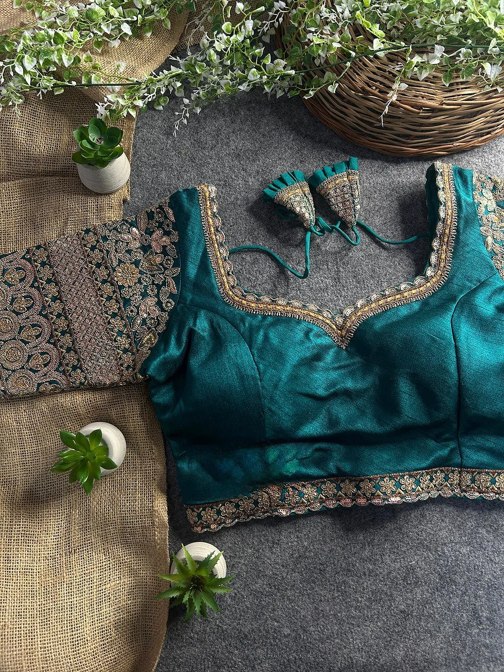 Rama Color Bridal Italian Silk Embroidered Blouse — view 1