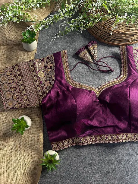 Wine Color Bridal Italian Silk Embroidered Blouse