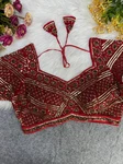Red Color Designer Partywear Blouse with Heavy Beads Work in Georgette