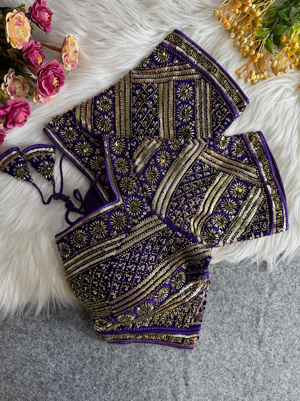Purple Color Designer Partywear Blouse with Heavy Beads Work in Georgette — view 1