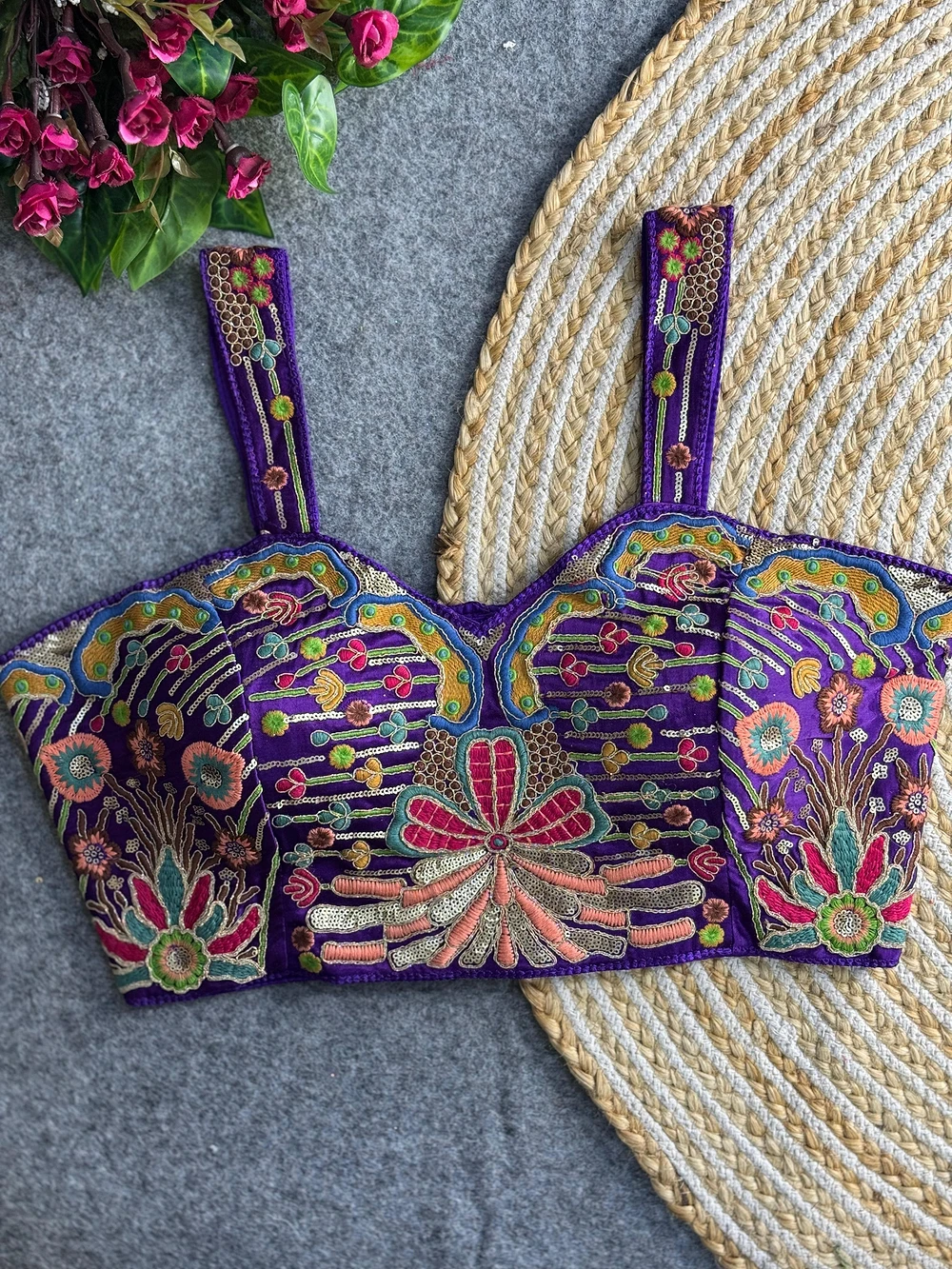 Purple Color Navratri Special Gaji Silk Embroidered Designer Blouse — view 1