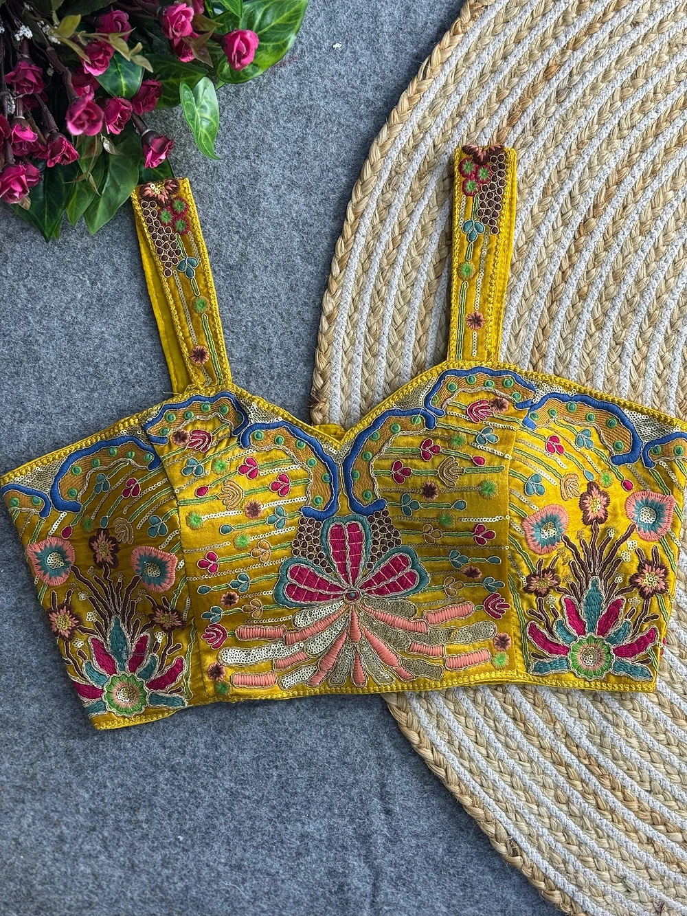 Yellow Color Navratri Special Gaji Silk Embroidered Designer Blouse — view 1