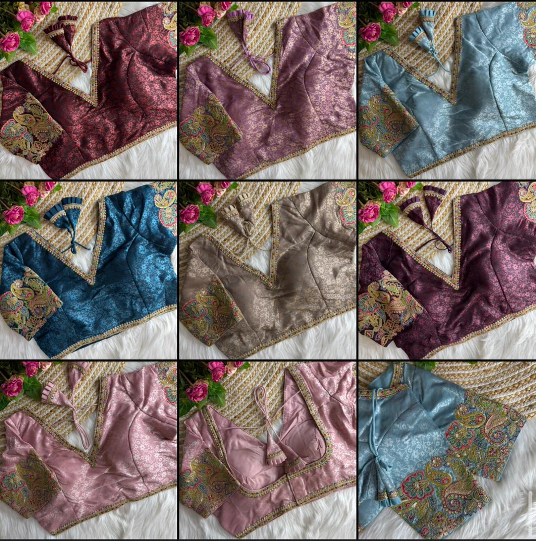 Pink Color V-Neck Heavy Embroidery Blouse