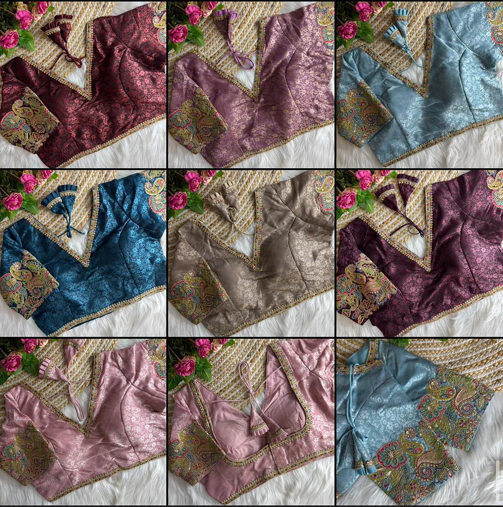 Onion Pink Color V-Neck Heavy Embroidery Blouse — view 2