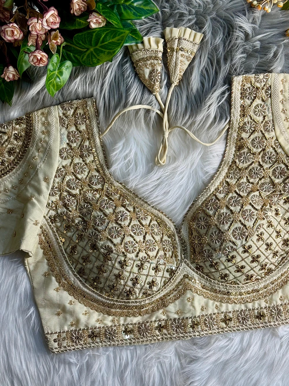 Cream Heavy Stars & Beads Bridal Partywear Blouse — view 1