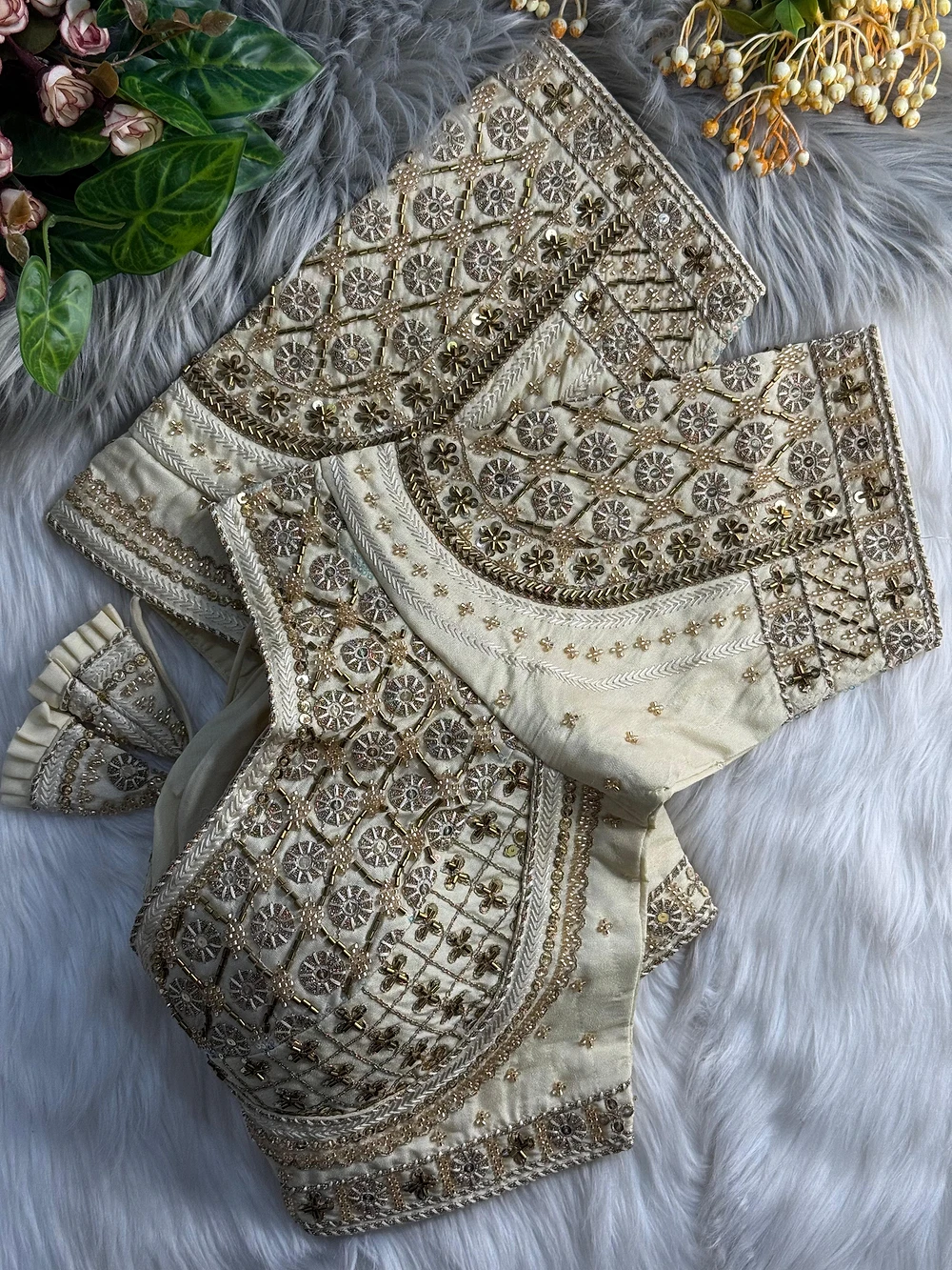 Cream Heavy Stars & Beads Bridal Partywear Blouse — view 2