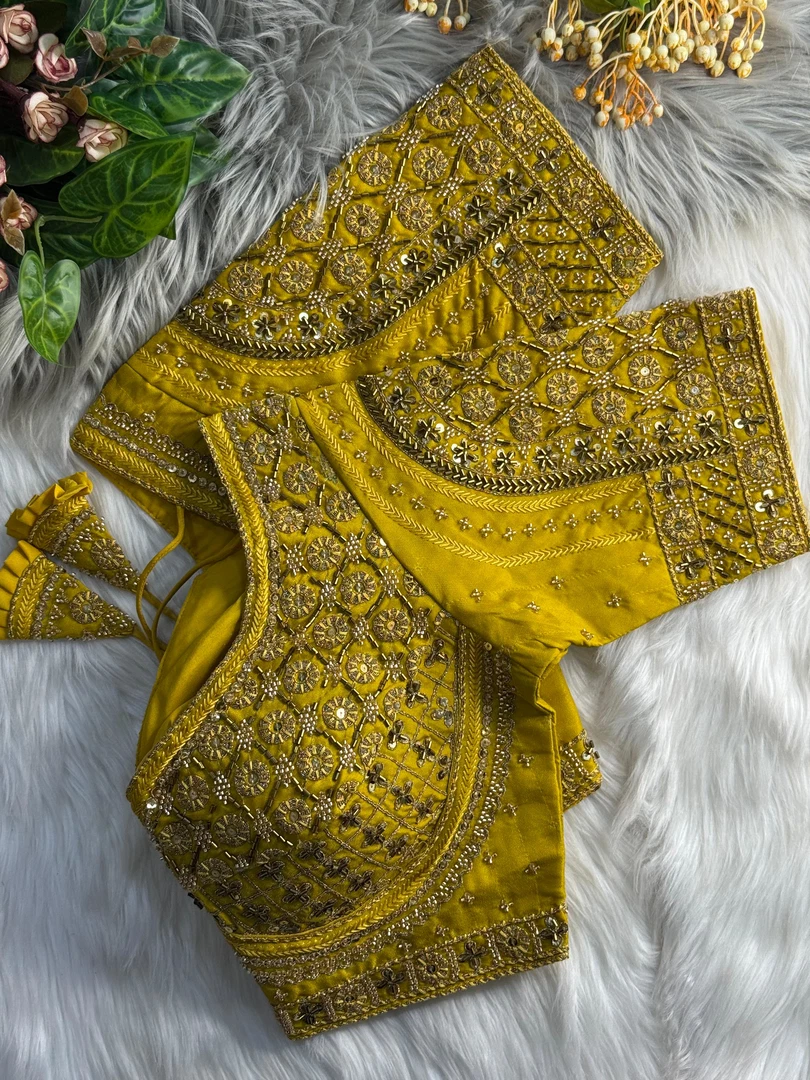 Mustard Heavy Stars & Beads Bridal Partywear Blouse
