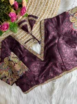 Wine Color V-Neck Heavy Embroidery Blouse