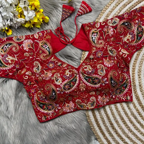 Red Heavy Kashmiri Embroidery Work Fox Georgette Blouse