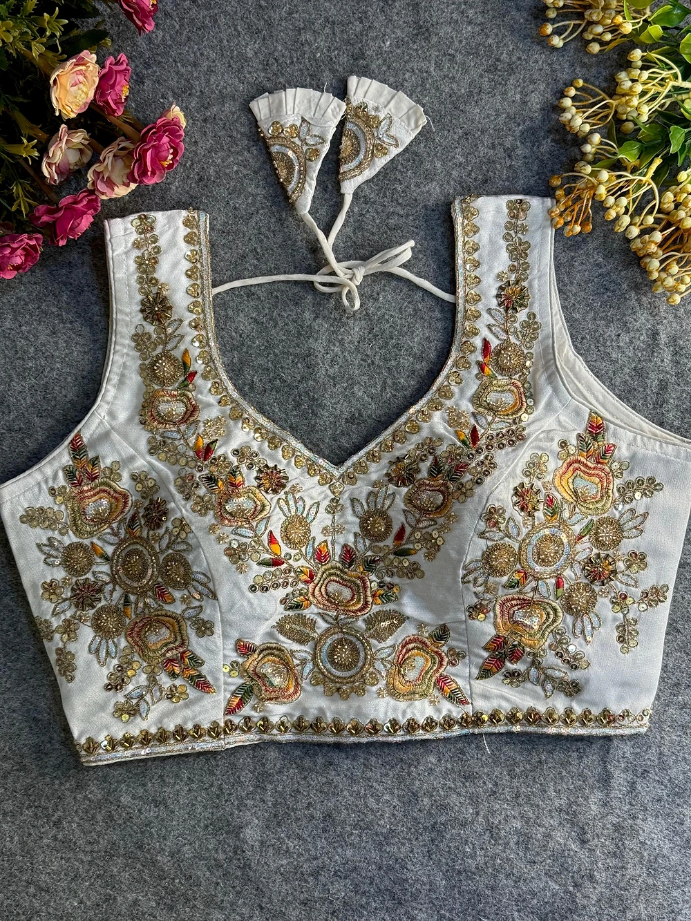 White Beads Work Bridal Blouse — view 1