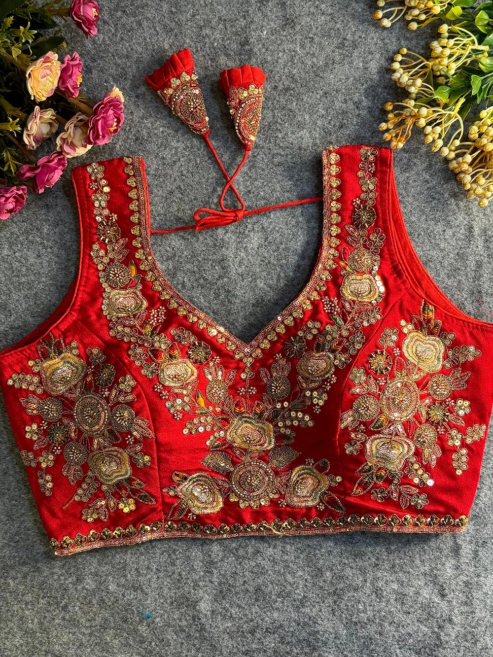 Red Beads Work Bridal Blouse — view 1