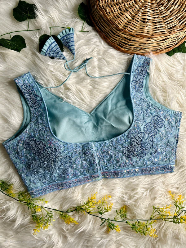 Blue Colour Designer Partywear Net Blouse