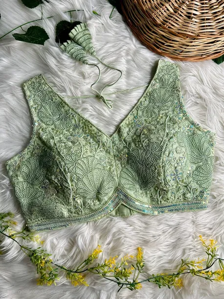 Pista Green Colour Designer Partywear Net Blouse
